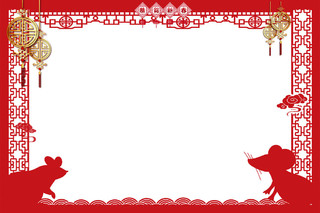 新年春节红色喜庆新年鼠年中国风剪纸边框素材